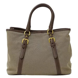 Prada Brown Beige Shoulder Canvas Logo Handbag Tote Jacquard Bag